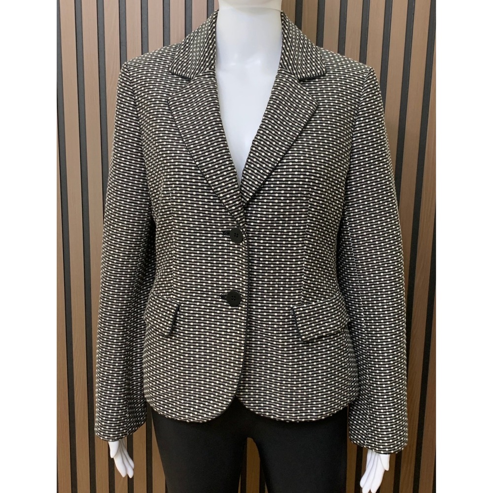 Talbots Blazer Women's 8 Black White Textured Dot 2 Button Lined Jacket Office